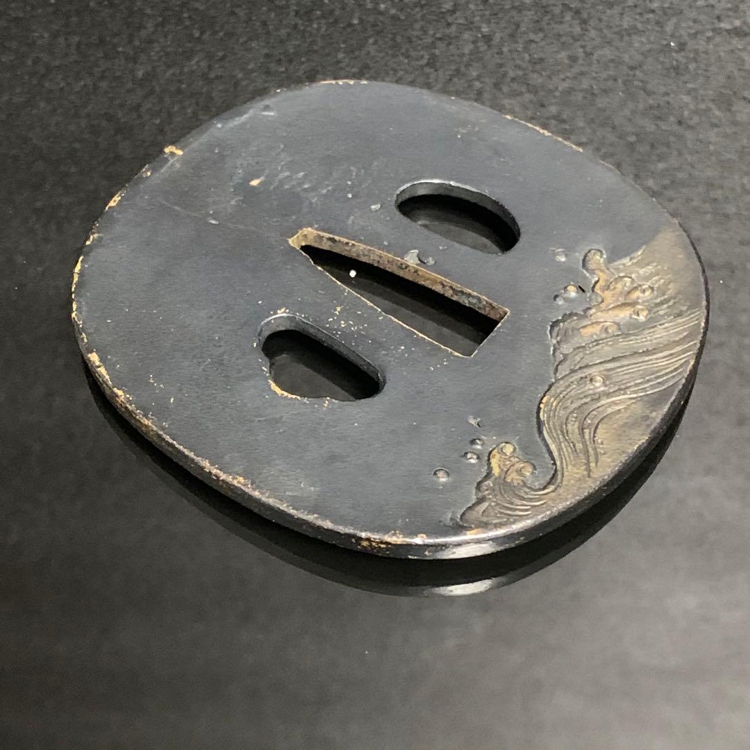 《アンティーク希少レア品！》⭐︎荒波 鳥 鍔つば　江戸期 銅 刀剣鍔♪⭐︎