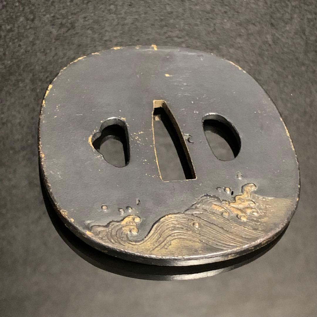 《アンティーク希少レア品！》⭐︎荒波 鳥 鍔つば　江戸期 銅 刀剣鍔♪⭐︎