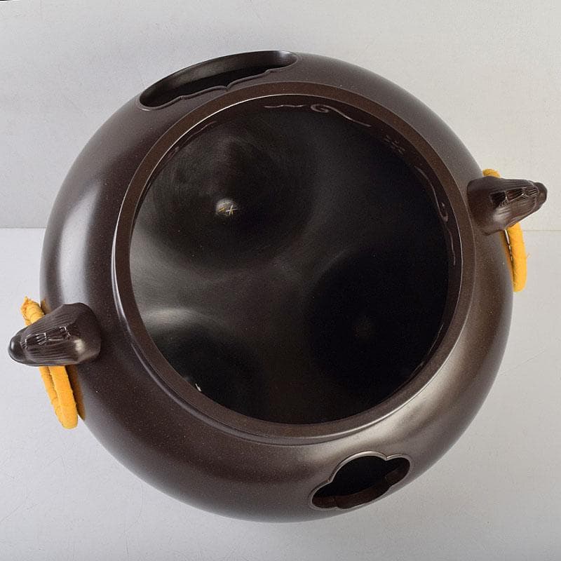 茶道具　釜師　畠春斎作　無文　平丸釜　唐銅鬼面風炉　共布共箱　M　R9292B