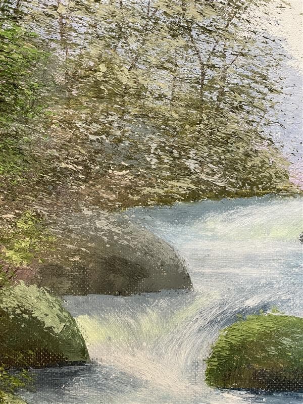 「真作」川田順『渓流(奥入瀬)』風景画　油彩画　額装　サイン有り　F10号