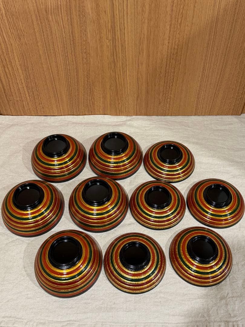 山田平安堂　平安堂造　漆器 木椀　独楽塗5個セット 木製箱付き