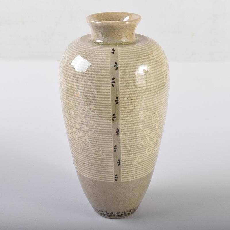 京焼　初代宮永東山作　青磁　花文　花瓶　共箱　C　R8581