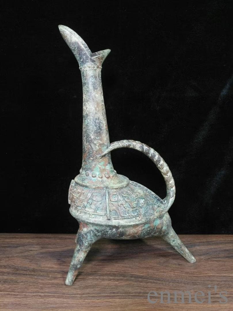 中国古美術 青銅器 長頸壺 酒器 饕餮文 唐物 骨董 彫刻工芸 禮器 風水鎮宅