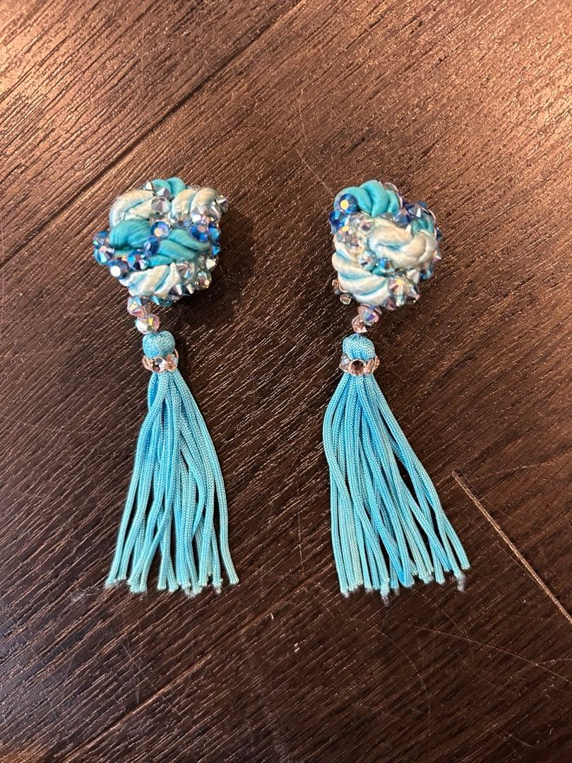 青のサテン社交ダンスレッスンウェア