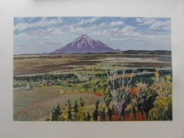 中村 善策、サロベツ原野と利尻岳、限定・豪華大判画版画、 新品高級額付