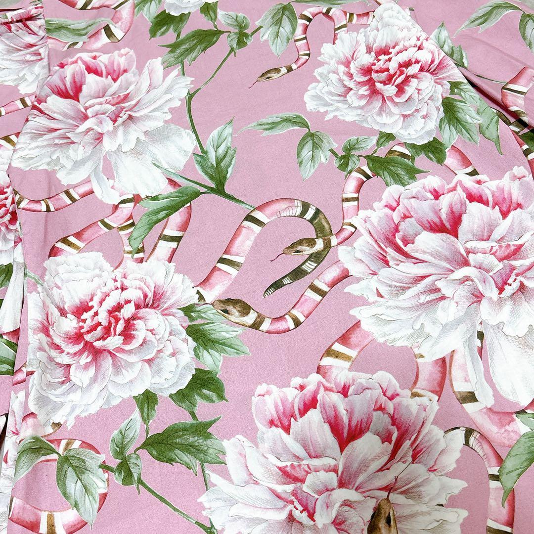 美品✨GUCCI 花柄×スネーク　フリル　リボンシャツワンピース　ミニ　ブラウス