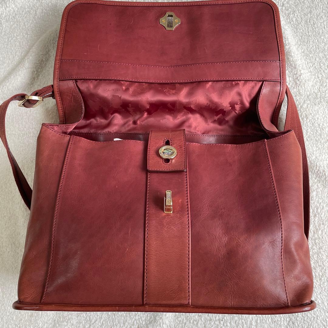 美品 アニアリ 2wayショルダーバッグ レザー ブラウン ターンロック 大きめ