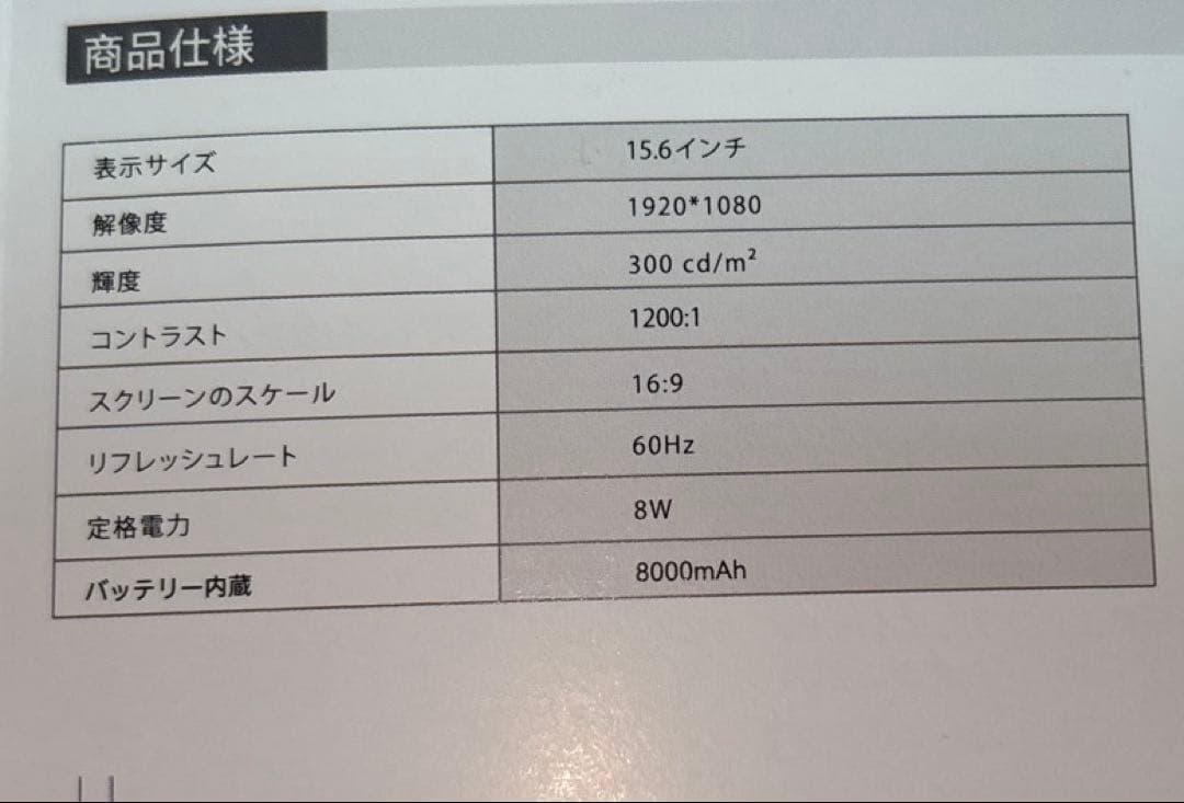15.6インチ ワイヤレス　ポータブルモニター　保証書付　購入価格2万円