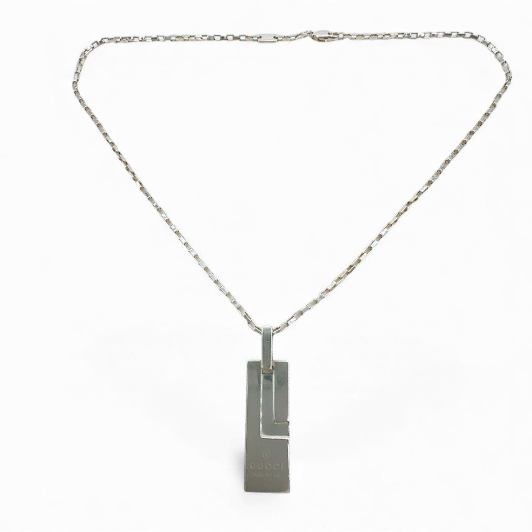 【美品】グッチ ネックレス プレート シルバー SV 925 ロゴ 刻印 箱付き