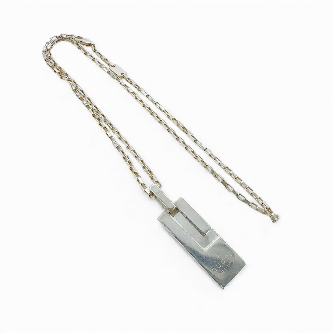 【美品】グッチ ネックレス プレート シルバー SV 925 ロゴ 刻印 箱付き