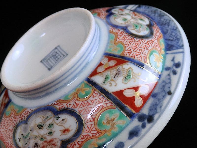 大聖寺伊万里　牡丹に毘沙門亀甲の図　大振蓋茶碗　大振蓋向付 C679AS-CBt