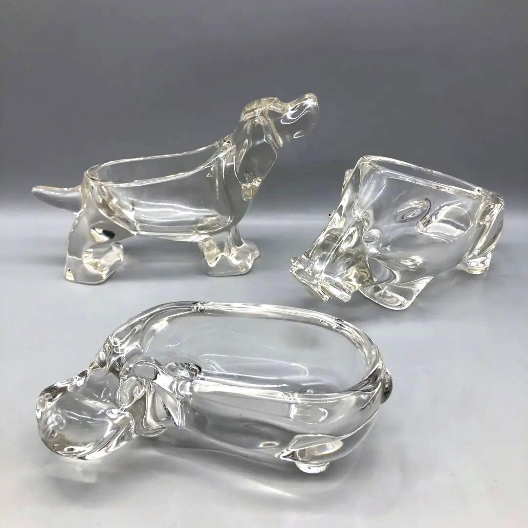 東洋佐々木ガラスクリスタル動物園シリーズ置物小物入れ犬&イノシシ&カバ3種セット
