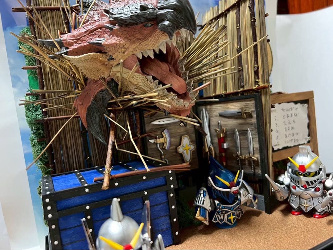 モンハンフィギュア　モンハンワイルズ　リオレウス ガンプラナイトガンダムジオラマ