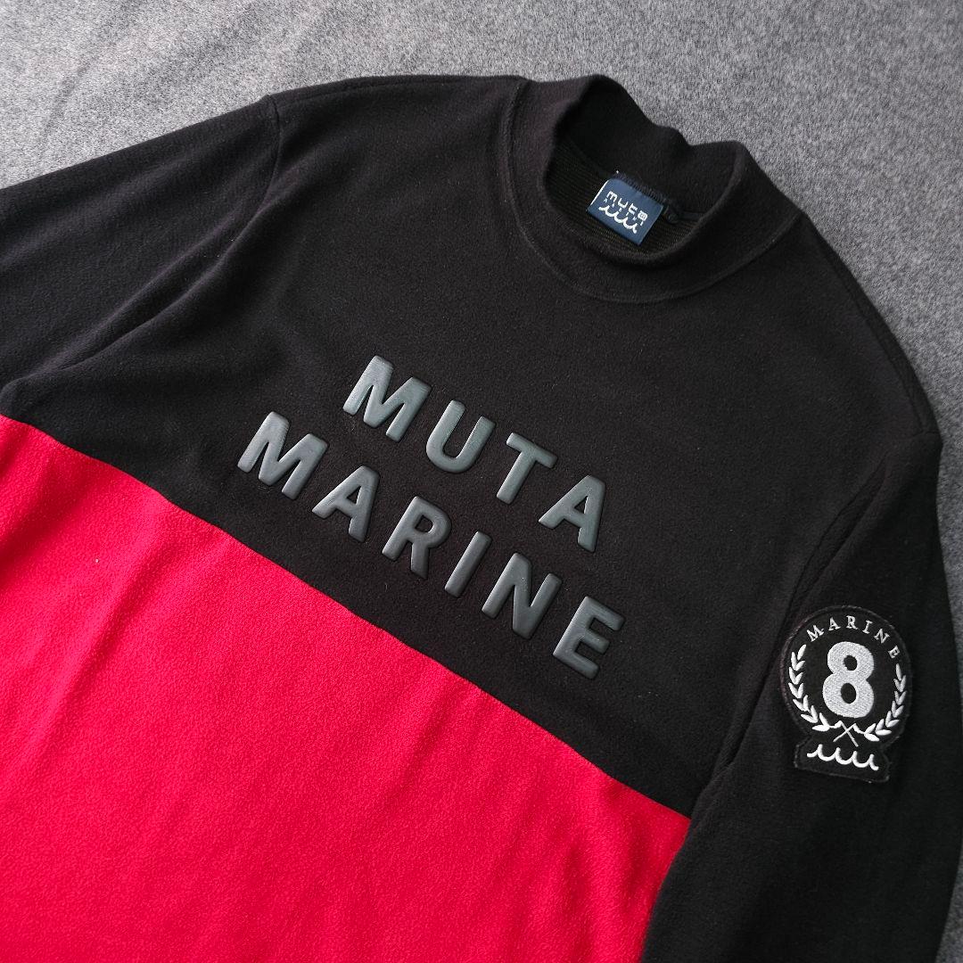 ムータマリンゴルフ 長袖モックネックトレーナーシャツ ロゴワッペン M 薄起毛
