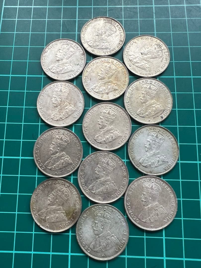 外国銀貨　海峡植民地50C銀貨　13枚まとめロット