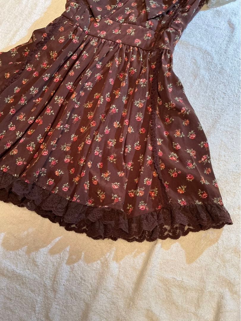 LIZLISA 希少 BIGリボンAラインワンピース 重ね着風 ローズ柄 姫カジ