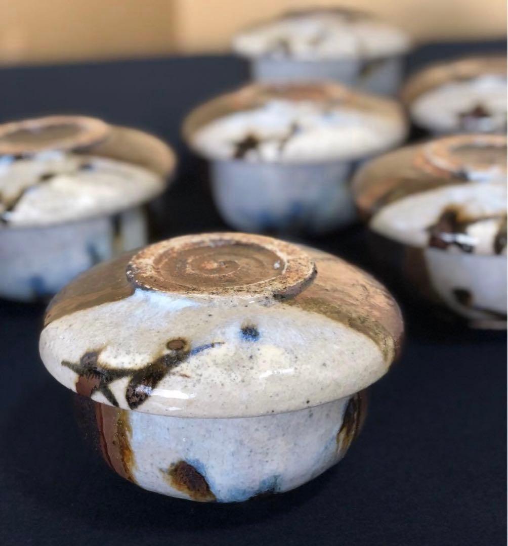 《R》廣永窯 黒織部 蓋物6客 坪島土平 共箱　260128く2