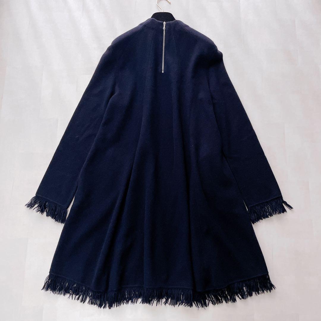 美品✨Drawer ミラノフリンジワンピース ニットウール ネイビー 1 S