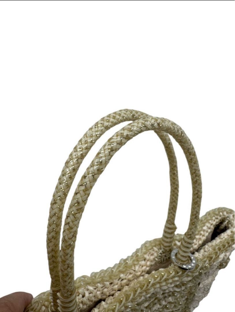 美品 アンテプリマ 2way ワイヤーバッグ ショルダーバッグ 花 ベージュ