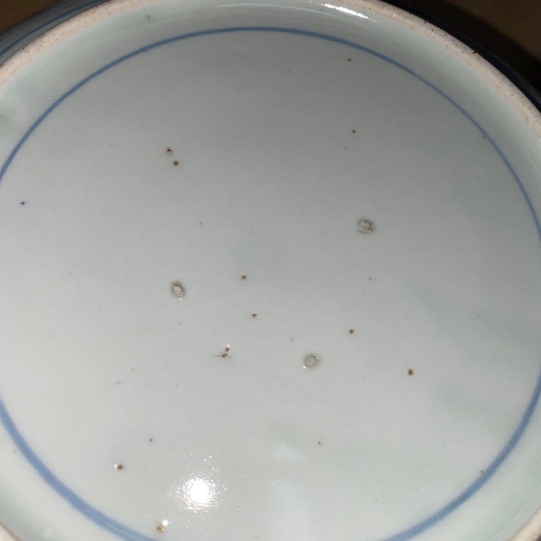 古染付　藍柿右衛門　唐獅子牡丹紋皿　江戸1670頃