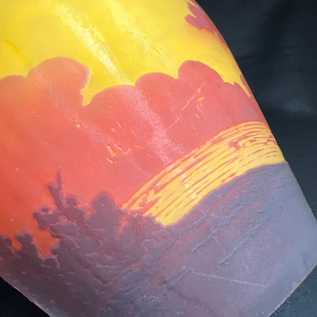 19世紀フランス　異色ガラス　酸化腐食彫花入　箱付　東Y8-0205☆2Fトヒウ