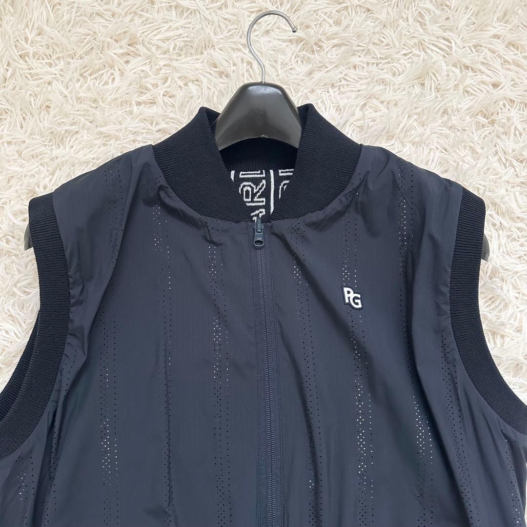 美品✨️パーリーゲイツ 24年 リバーシブル ロゴ総柄 ニットベスト ネイビー L