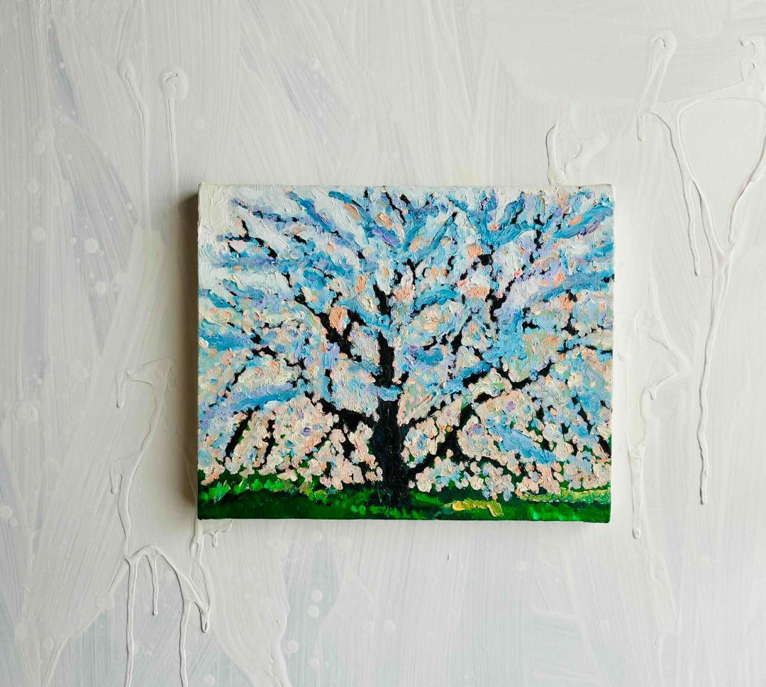 22×27㎝「朝の桜３」油彩・原画・F3