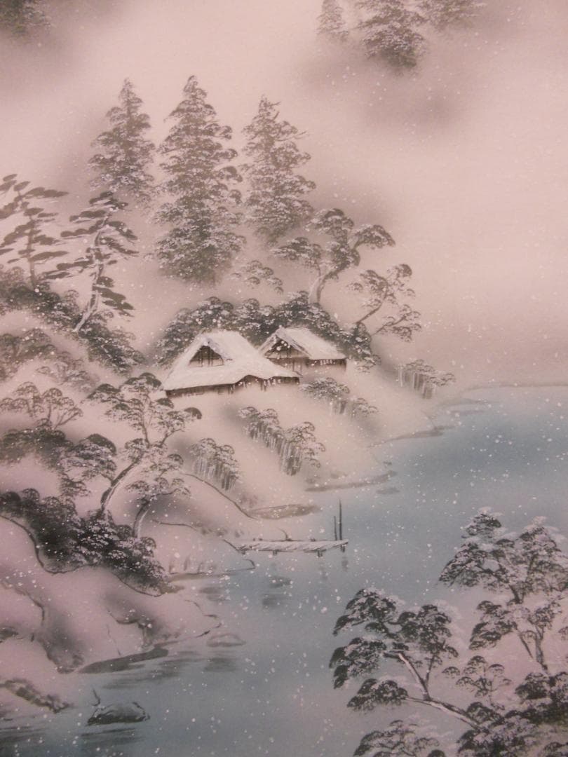 掛け軸 桑田美堂 彩色冬景 絹本 希少 軸装 茶道具 掛軸 美品 です。