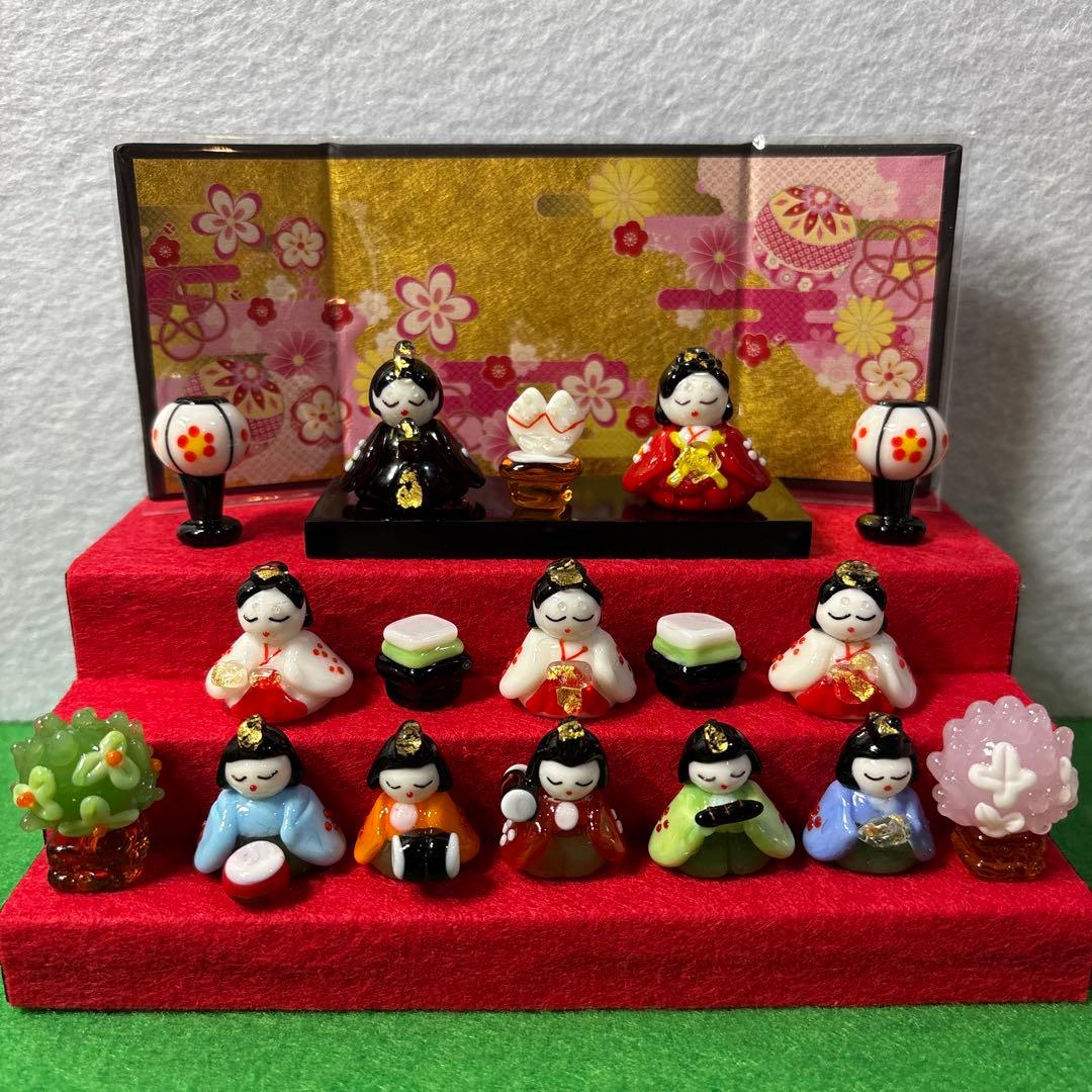 ミント　三段飾り雛セット　ガラス細工　ミニチュア