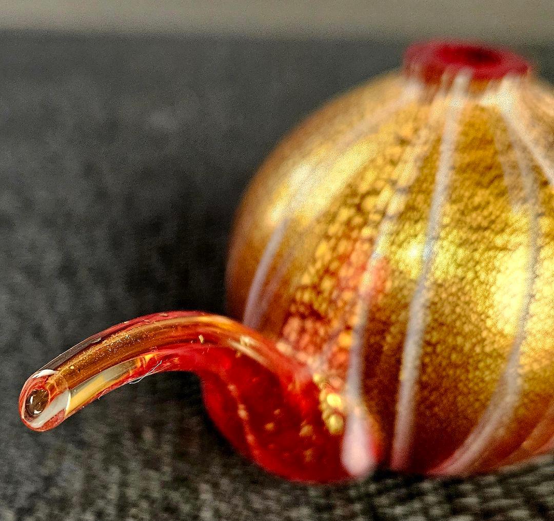 ヨーロッパアンティーク　赤被せ　金彩　縦縞模様　チロリ　水滴　オブジェ　状態良好