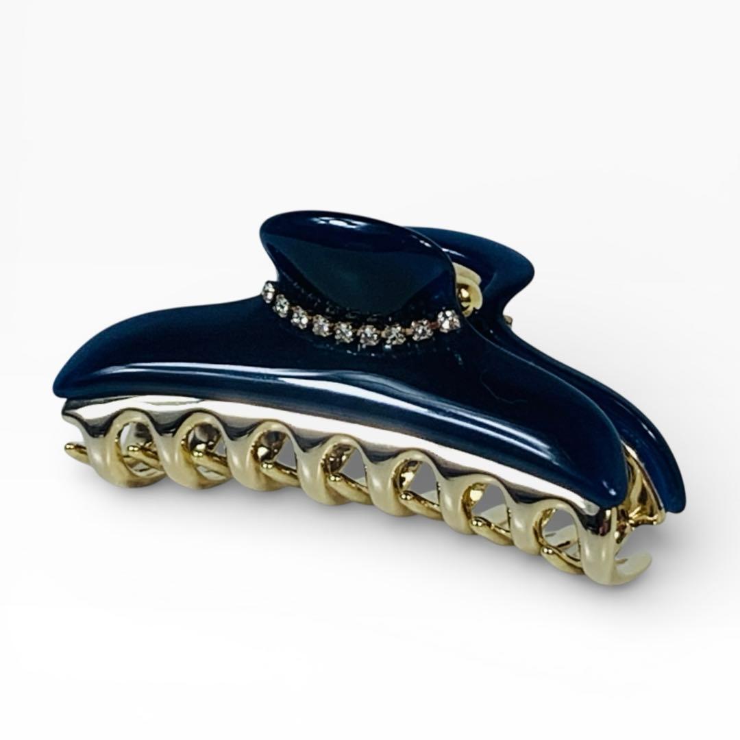 美品　acca アッカ ヘアクリップ ラインストーン ネイビー M イタリア製