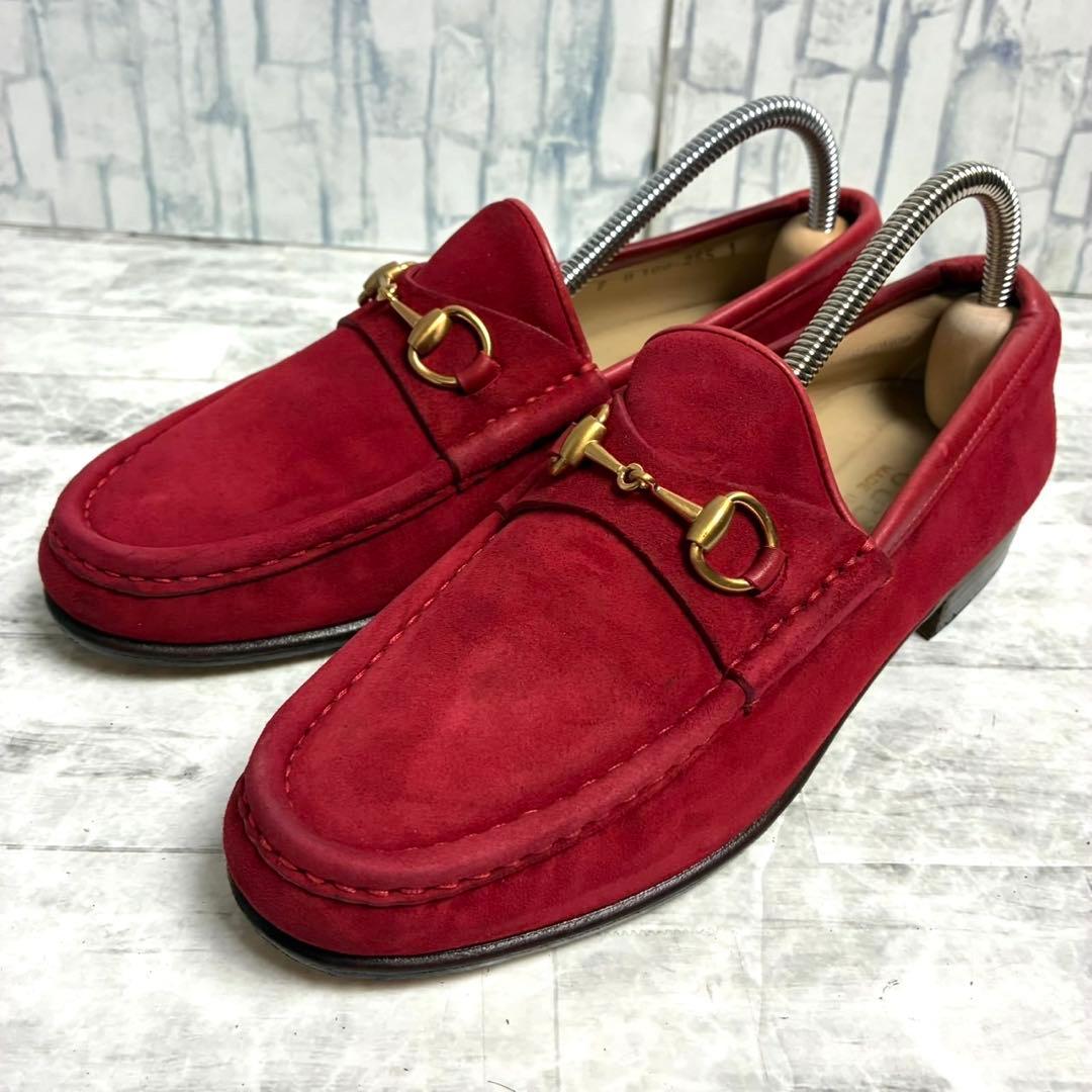 GUCCI グッチ　ホースビット　ビットローファー　スエード　赤