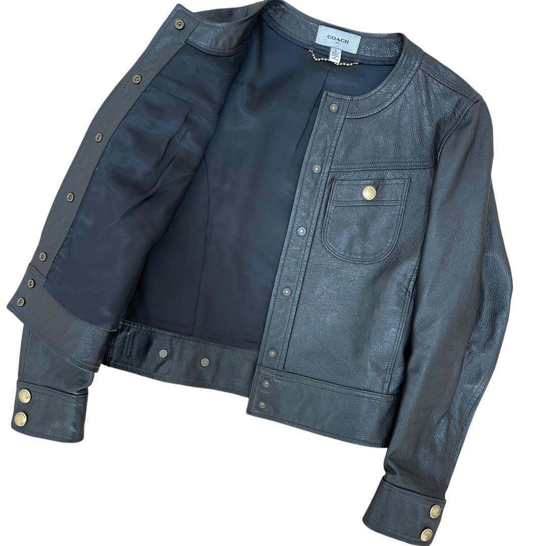 COACH ノーカラー レザージャケット 0(S相当) ブラック