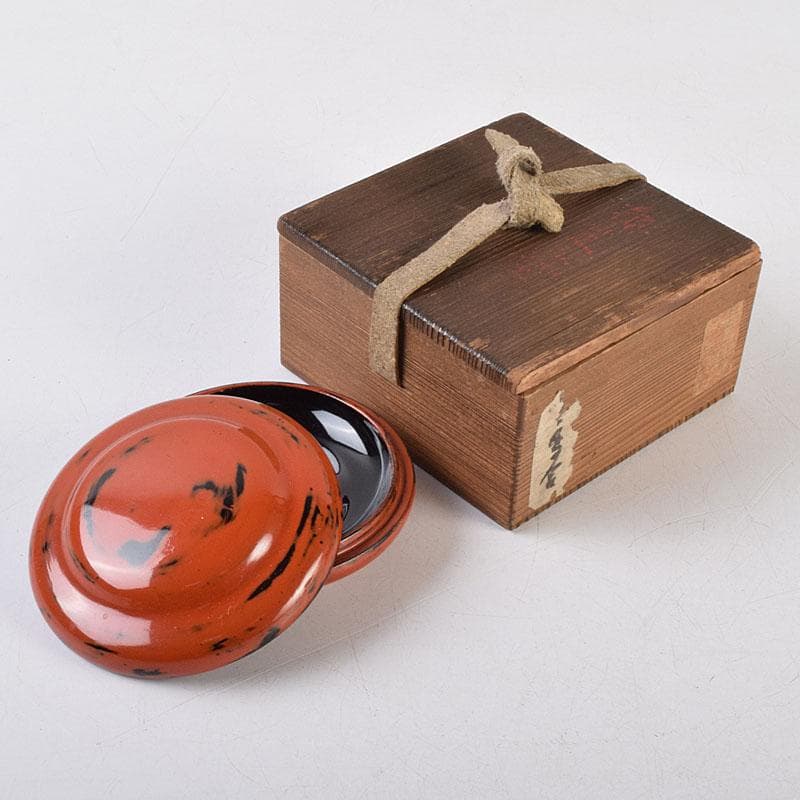 茶道具　根来塗　時代根来　香合　大徳寺大綱和尚極め書　V　R9259