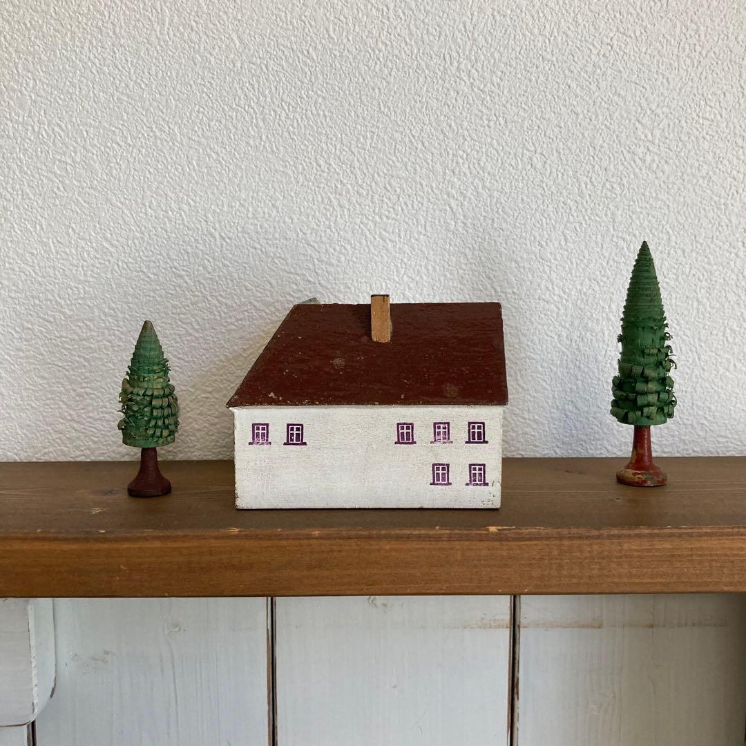 WF23ドイツアンティークザイフェン木製 ひつじ×2 羊飼い　柵　建物5点セット