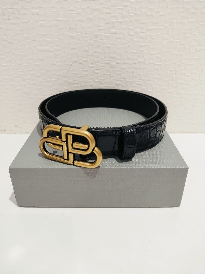 BALENCIAGA / バレンシアガ クロコ型押し ブラック BBベルト