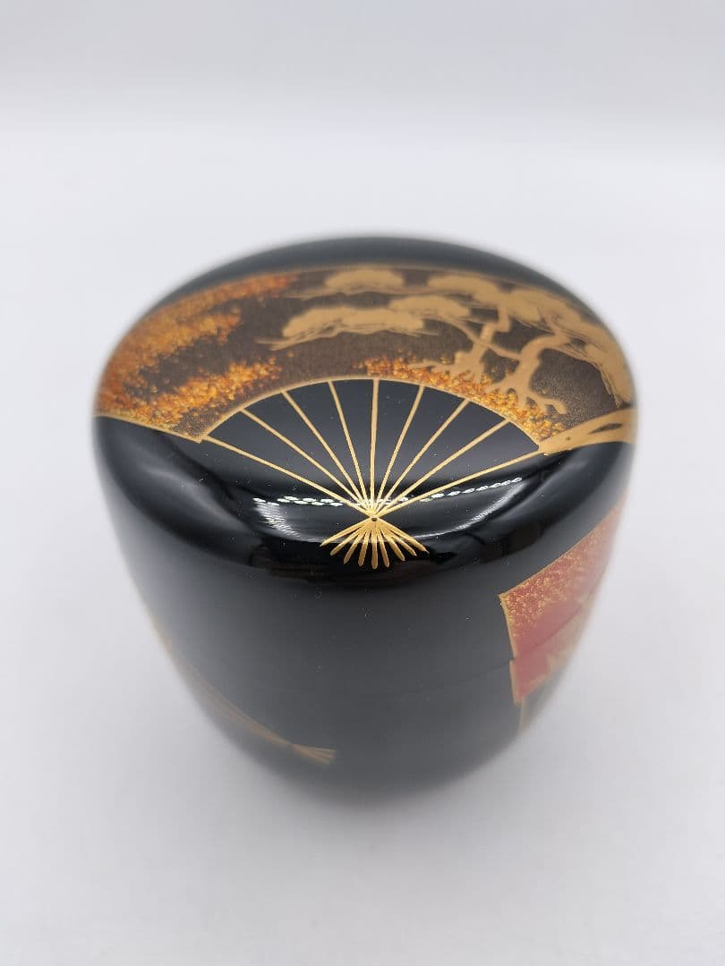 c694 中棗 扇面 松竹梅 吉田華正 木箱 茶道具 古物