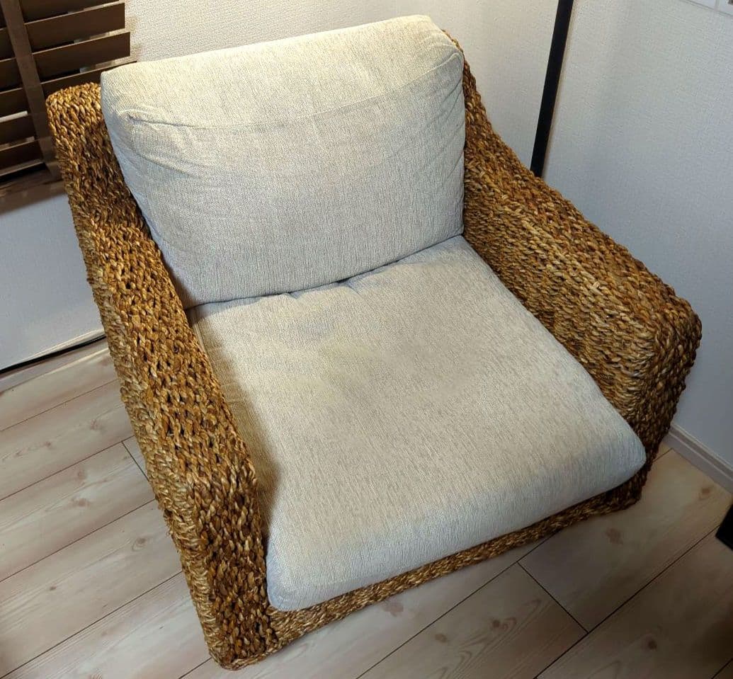 アバカ アジアン エスニック家具 1人掛けソファ ベージュクッション