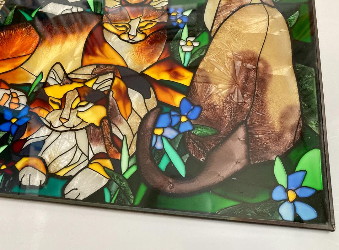 2001年 大判 ティファニー キャット ジョン・ベーカー ステンドグラス 猫