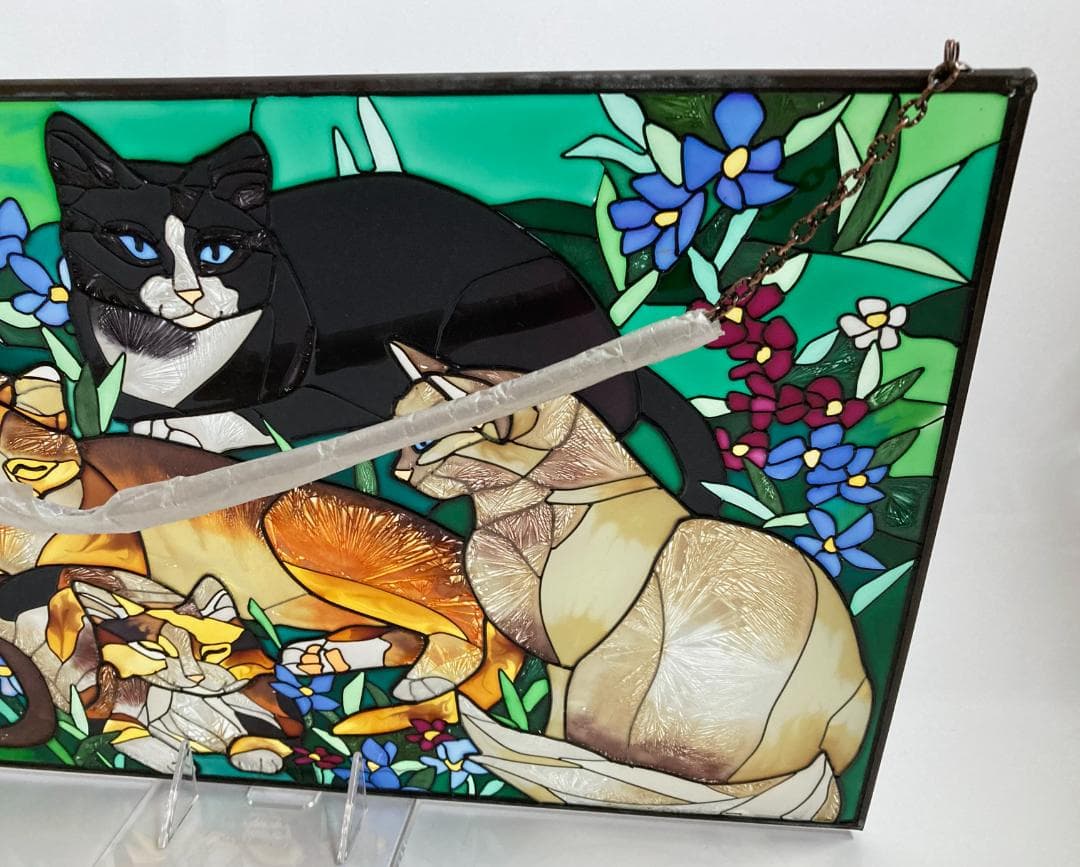 2001年 大判 ティファニー キャット ジョン・ベーカー ステンドグラス 猫