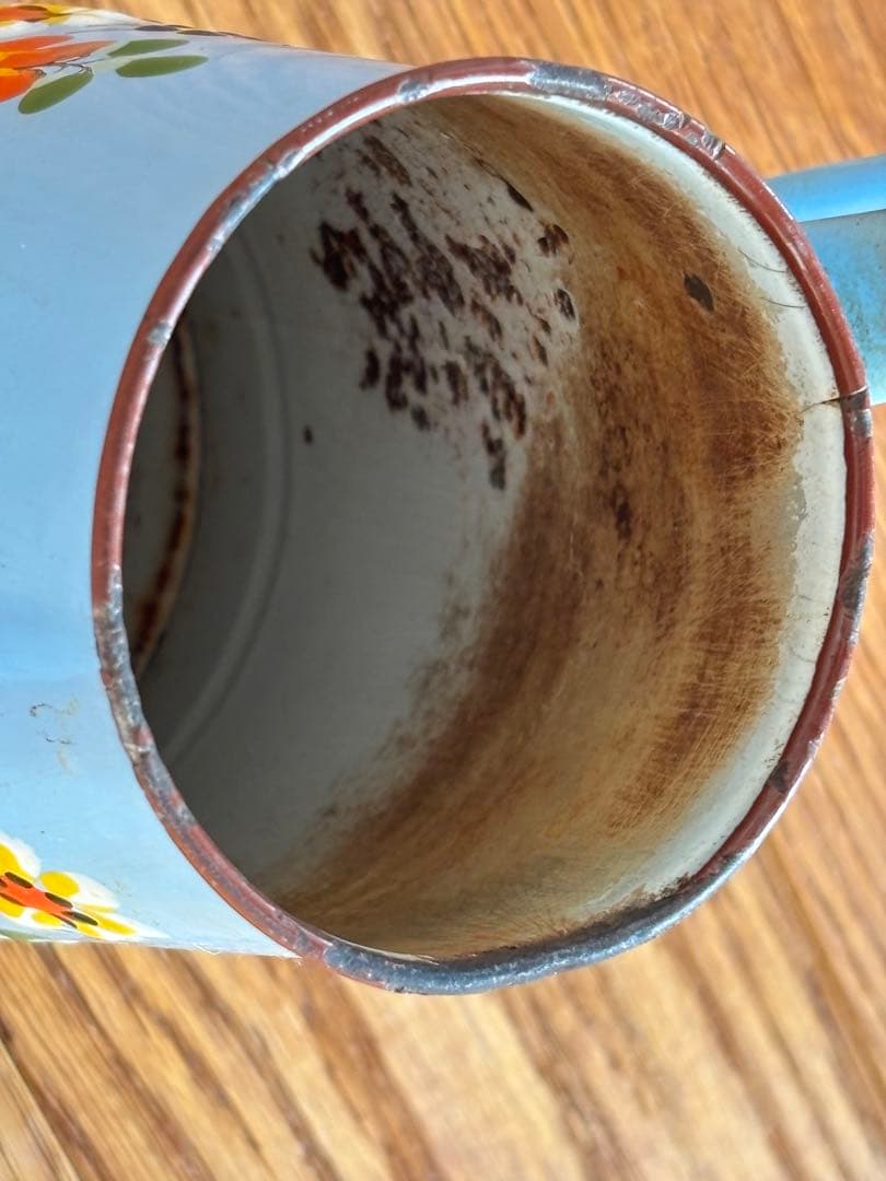 フランスアンティーク ホーローコーヒーポット ブルー 手描きのお花