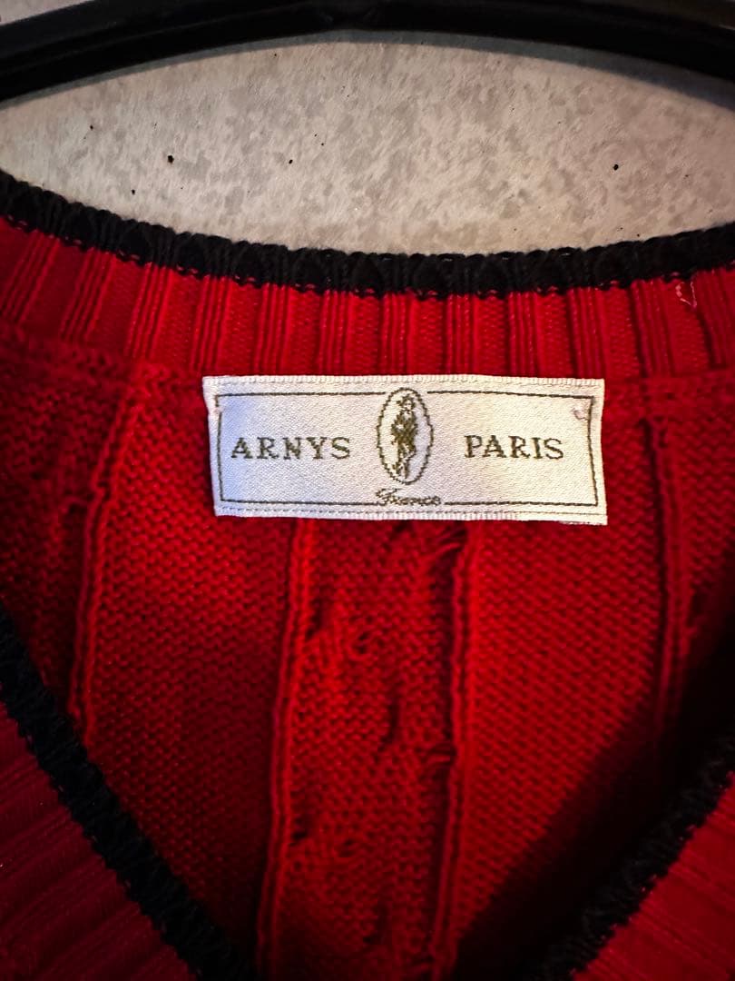 m**様 ARNYS コットンニット　ケーブル編み レッドベスト XL