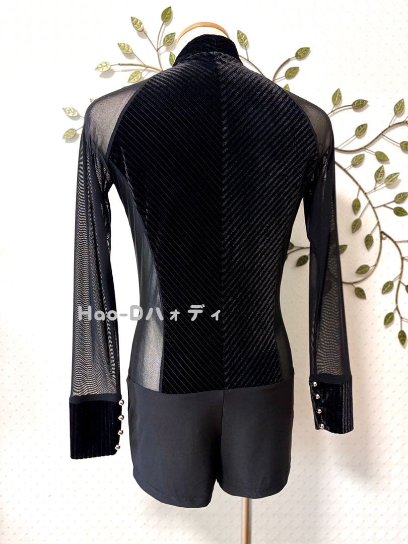 新品★社交ダンス★ラテン★メンズ★シャツ★メッシュ★ベロア★切替★M