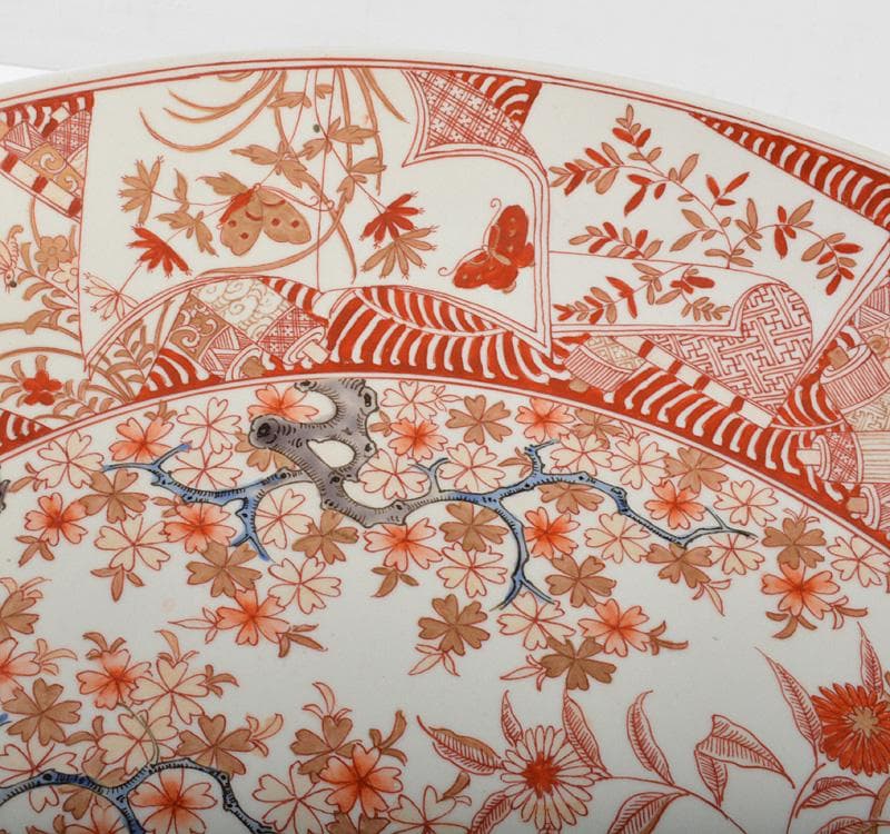 九谷焼　古九谷　赤絵金彩　花文　飾皿　大皿　直径約43.5㎝　M　R4861C