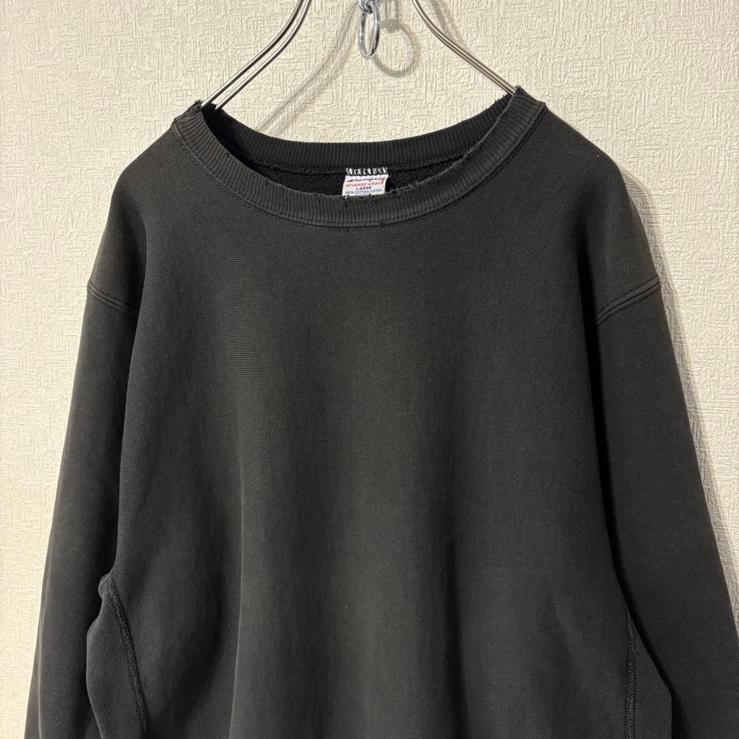 90s 刺繍タグ リバースウィーブ チャンピオン 無地 目無し ブラック 黒 L