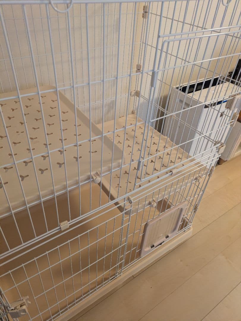 美品　2段　RAKU　猫　ケージ　大型　ゲージ　白