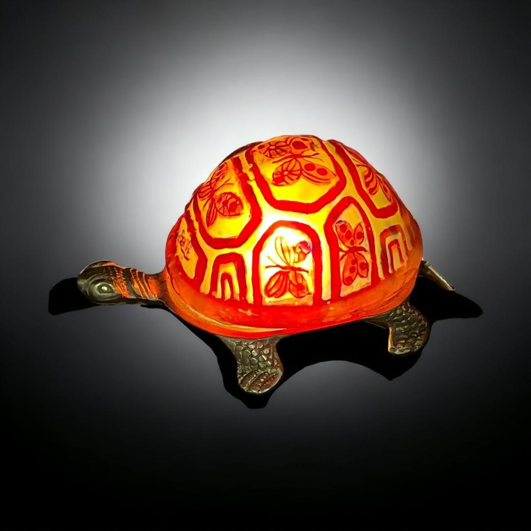 【証明書】エミールガレ　一灯ランプ 　亀紋　カメオ彫り　被せガラス　高さ10ｃｍ