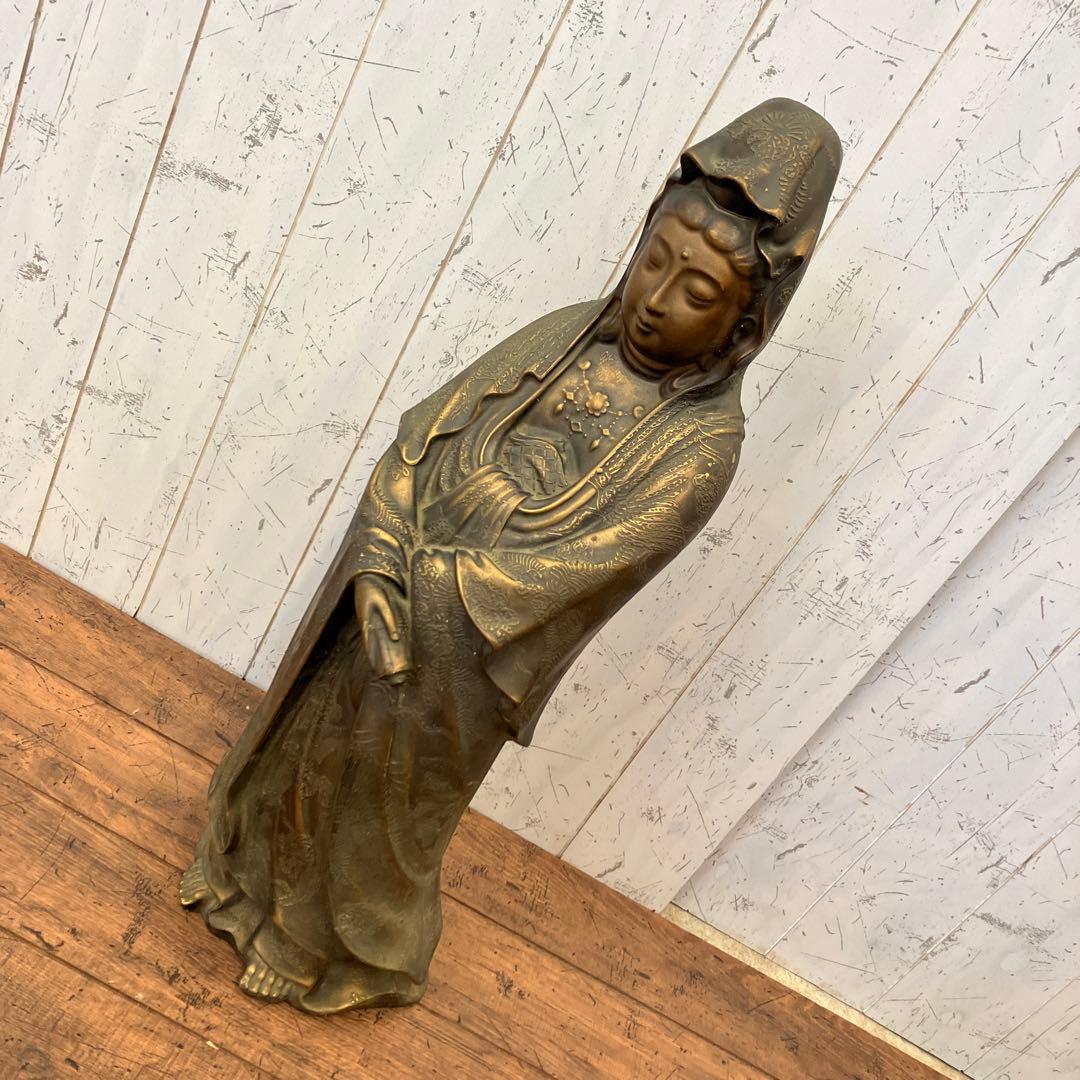 昭和レトロ 金属製 観音菩薩像 観音様 置物 オブジェ インテリア