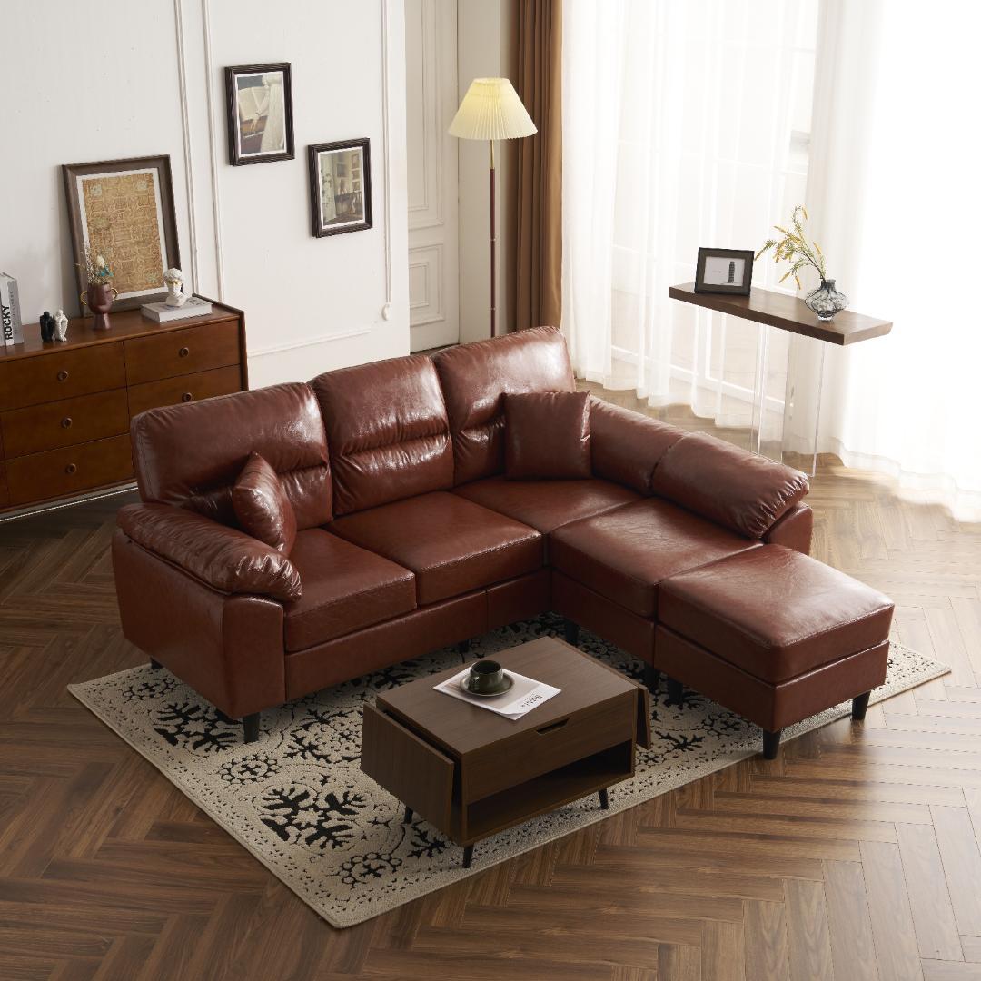 PU ソファ ソファーセット 5人掛け 2-5人掛け L字 クッション付 肘付き