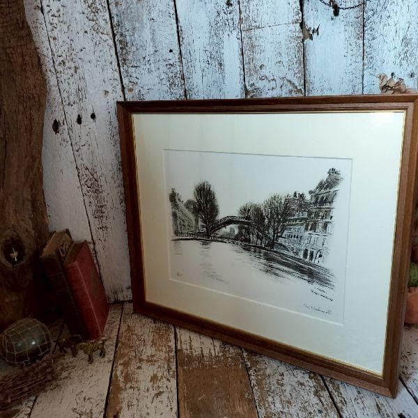 橋本清一 画伯作 パリの裏街 サンマルタン運河 96/250部 限定 リトグラフ